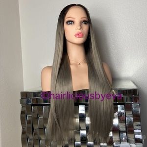 Ash sandy blonde wig ombré lace front 26” long